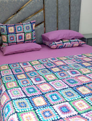 Rainbow granny square 6 piece comforter set