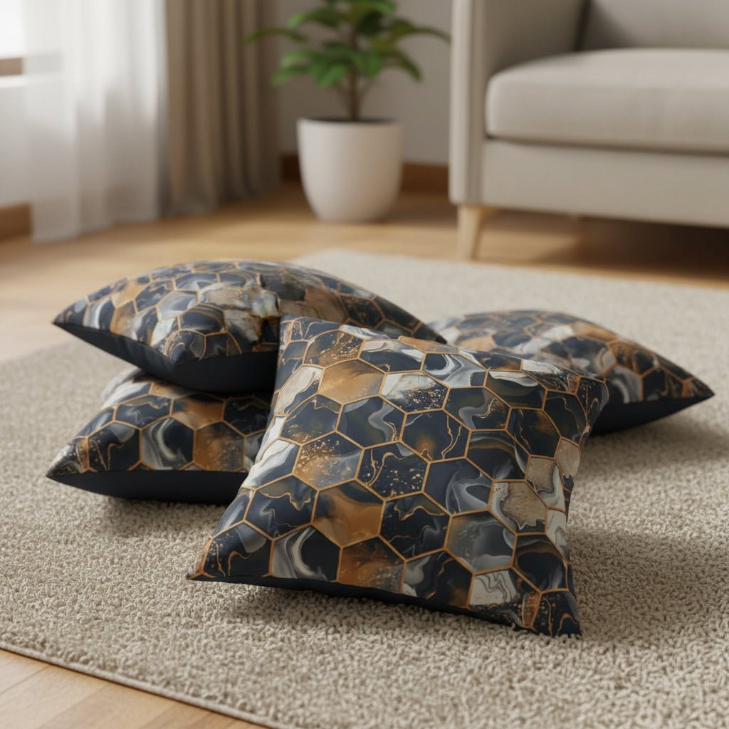 THE MEDNIGHT ONYX & GOLD HIVE CUSHION COVER - Wee Dainty