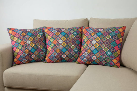 VIBRANT CHECHERED PATCHWORK CUSHION COVER - Wee Dainty