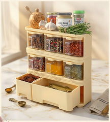 STORAGE BOX AND SPICE RACK ,6 SPICE JARS  WITH SPOONS