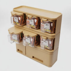 STORAGE BOX AND SPICE RACK ,6 SPICE JARS  WITH SPOONS