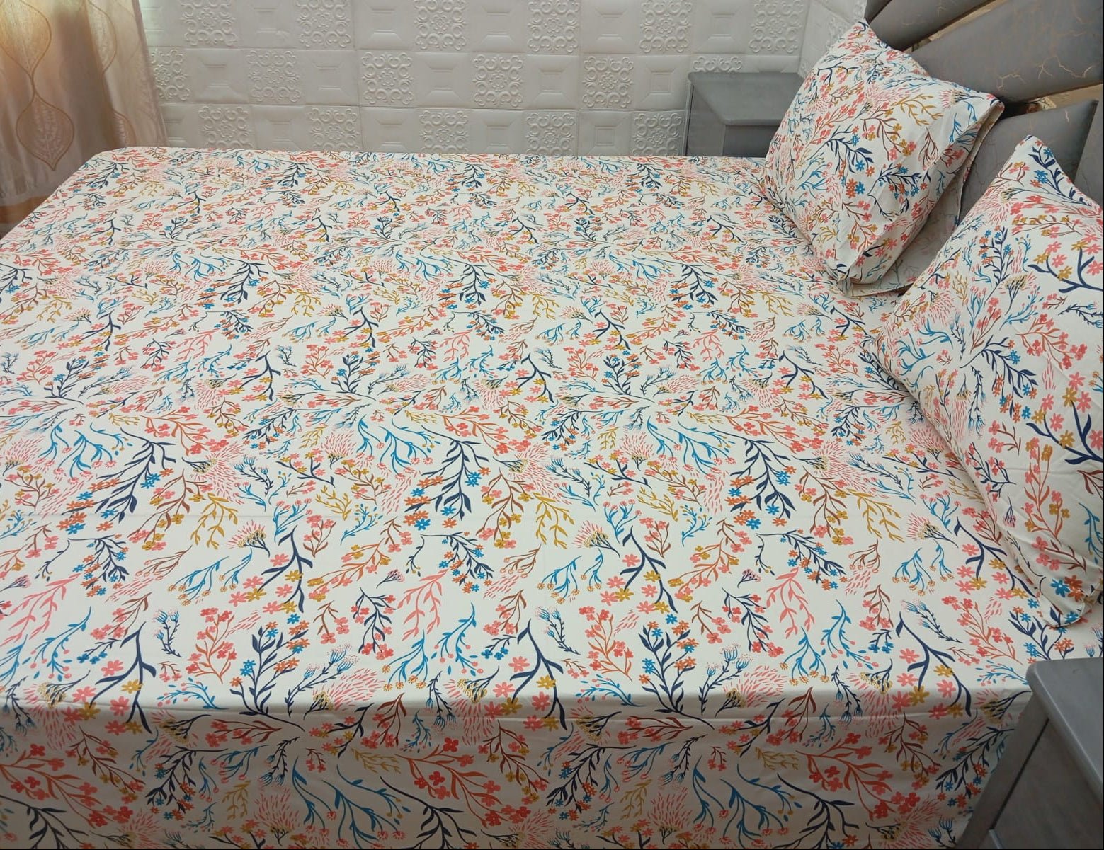 BLOSSOMING BRANCHES COTTON SATIN BEDSHEET - Wee Dainty