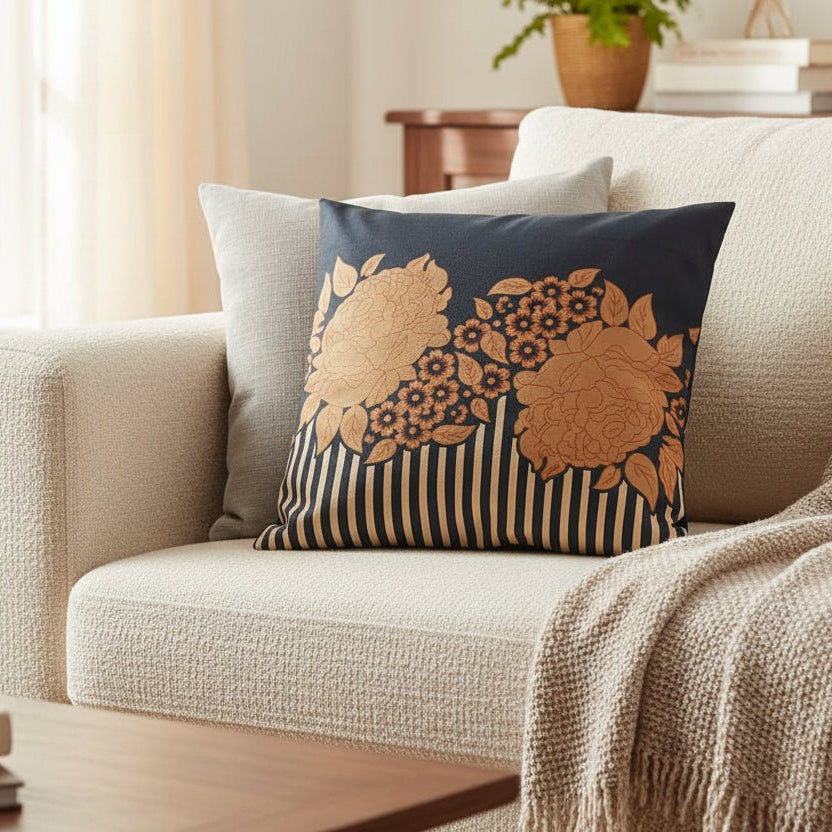 FLORAL &PINSTRIPE FUSION CUSHION COVER - Wee Dainty
