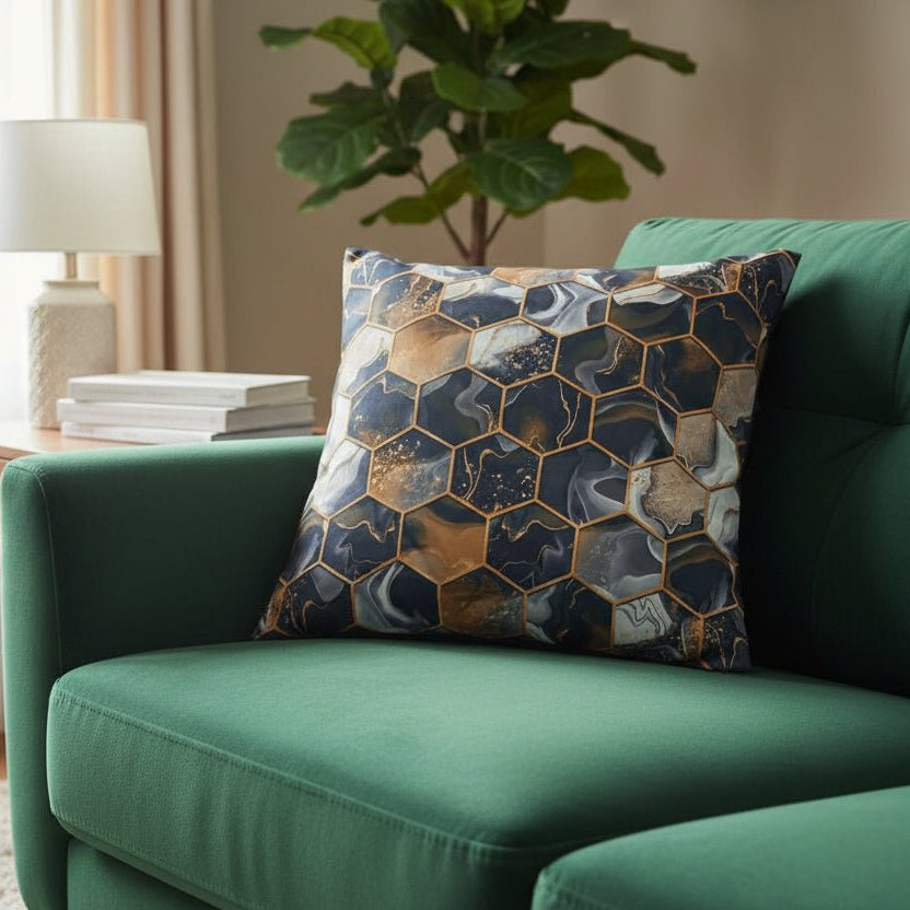 THE MEDNIGHT ONYX & GOLD HIVE CUSHION COVER - Wee Dainty
