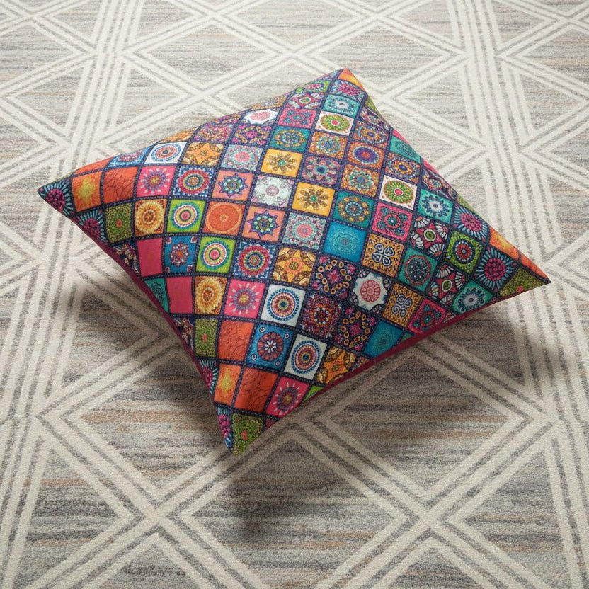 VIBRANT CHECHERED PATCHWORK CUSHION COVER - Wee Dainty
